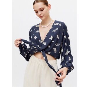 Urban Outfitters Jeanne Tie-Front Blouse Butterfly Print Size M